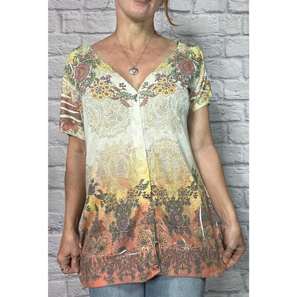 Carolyn Taylor Lightweight Floral Button Up Sweater Blouse - Picture 1 of 10